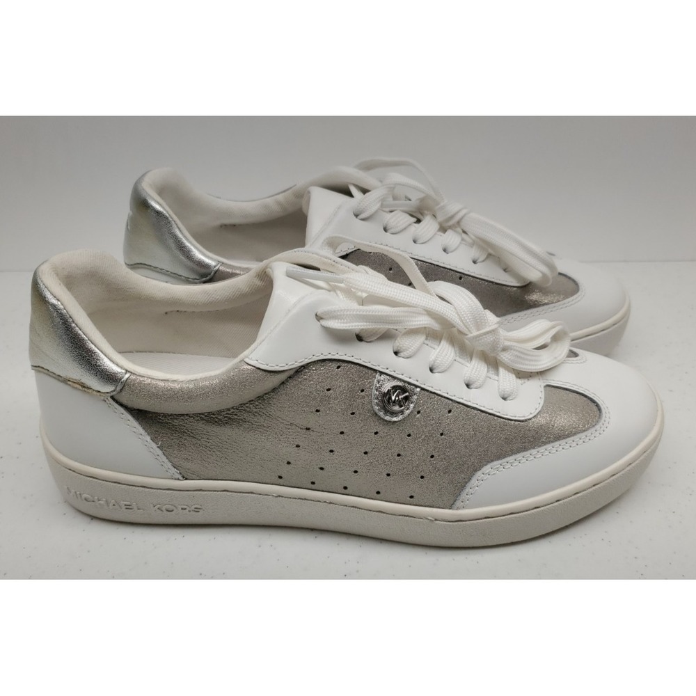 Michael Kors Scotty Casual Leather Sneakers White/Silver Women's Size 6 Blemish